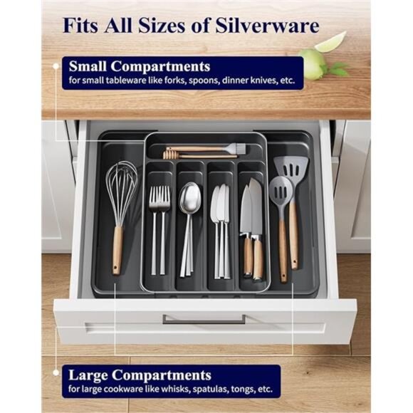 Expandable Cutlery Drawer Organizer Kitchen Utensil Tray Storage Adjustable Blac - Picture 6 of 7